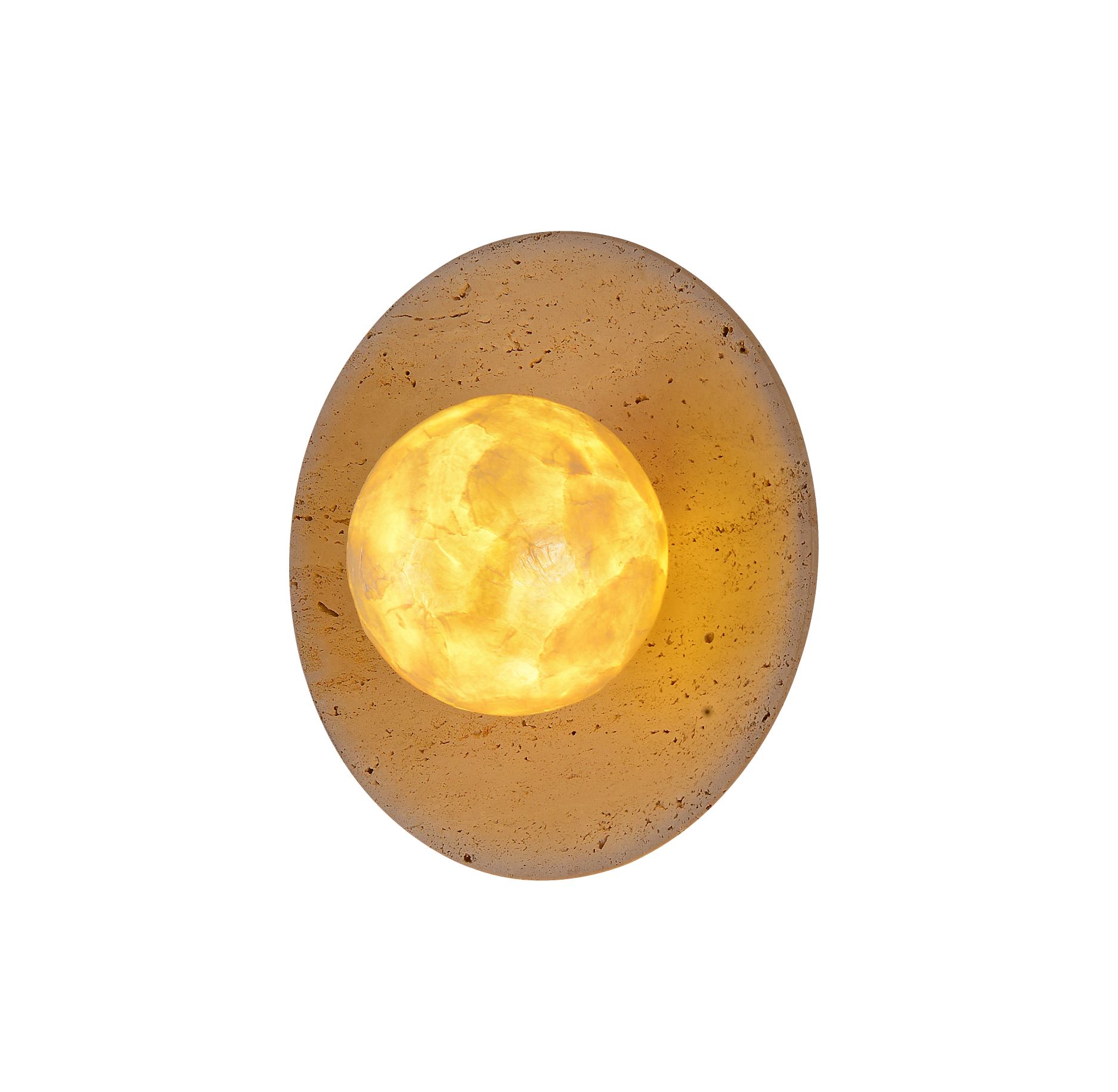 Oval Natural Travertine Base Sheell Shade Wall Lamp